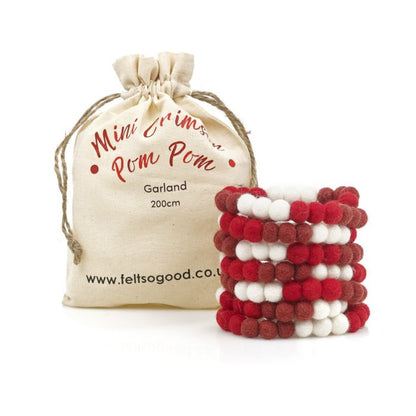 Handmade Felt Mini Crimson Pom Pom Garland Home Decoration