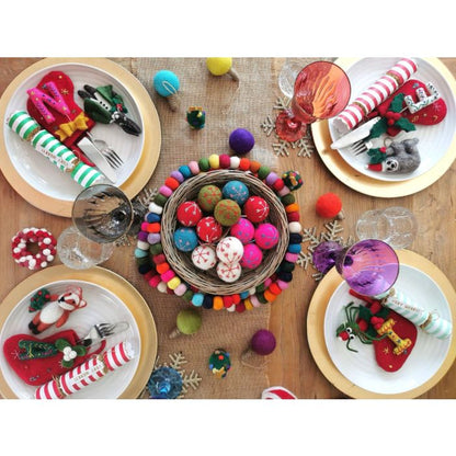Handmade Felt Round Snowflake Baubles (Set of 5) Christmas Hanging Decorations