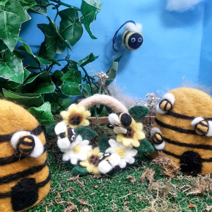 Handmade Felt Mini Spring Bee Wreath