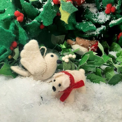 Handmade Felt Winter Polar Bear Biodegradable Hanging Decoration