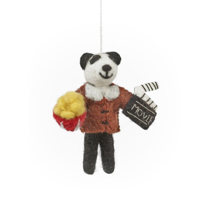 Décoration à suspendre en feutre fait main représentant un panda amateur de cinéma