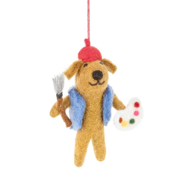 Handmade Felt Painting Pooch Artist Dog Hanging Decoration