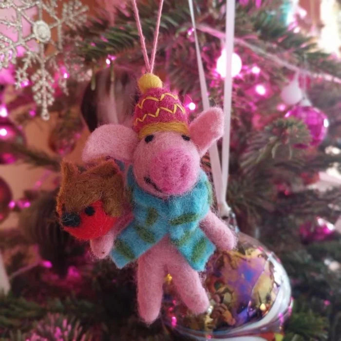 Handmade Felt Porky Noel Hanging Christmas Decoration