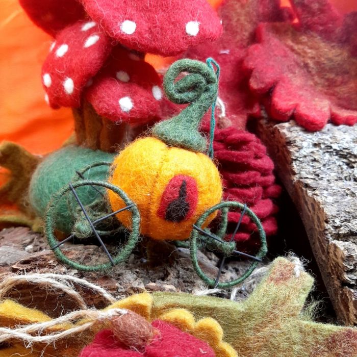 Handmade Felt Pumpkin Carriage Hanging Fairytale Decoration