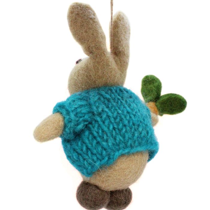 Handmade Felt Rabbit in Cardigan Easter Hanging Decoration