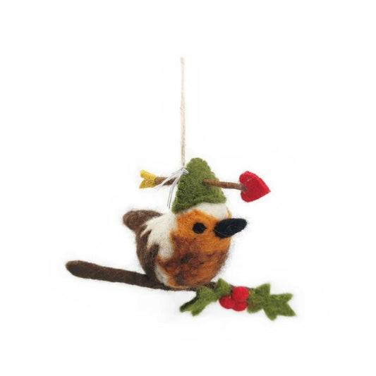 Handmade Felt Robin Pud Hanging Decoration