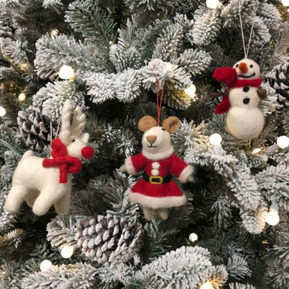 Handmade Felt Snowman with Knitted Scarf Biodegradable Hanging Decoration