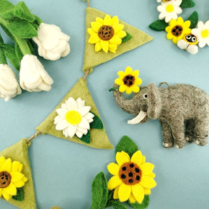 Handmade Felt Sidney the Sunflower Elephant Hanging Decoration