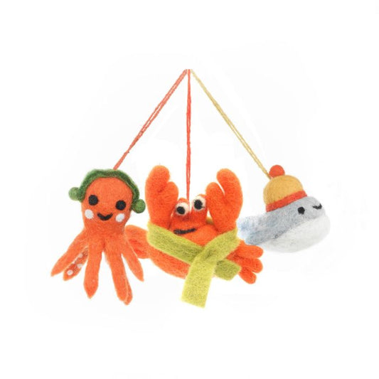 Handmade Felt Sleighing Sealife (Set of 3) Decorations