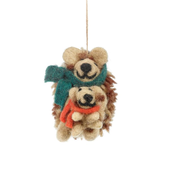 Handmade Felt Hanging Snuggly Hedgehogs Woodland Decoration