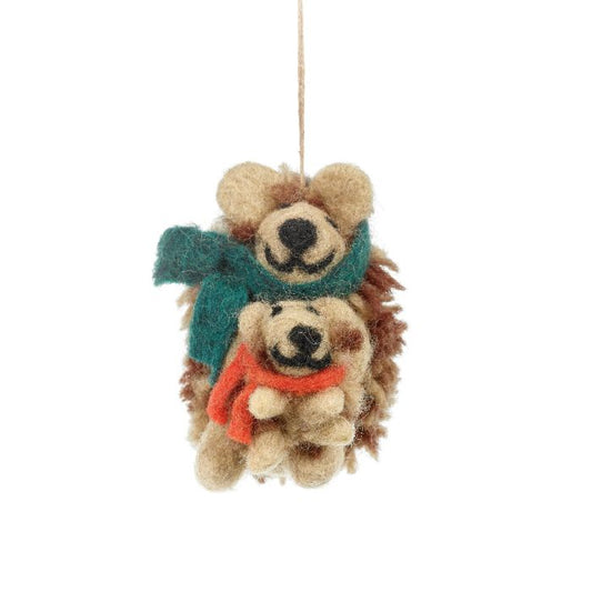 Handmade Felt Hanging Snuggly Hedgehogs Woodland Decoration