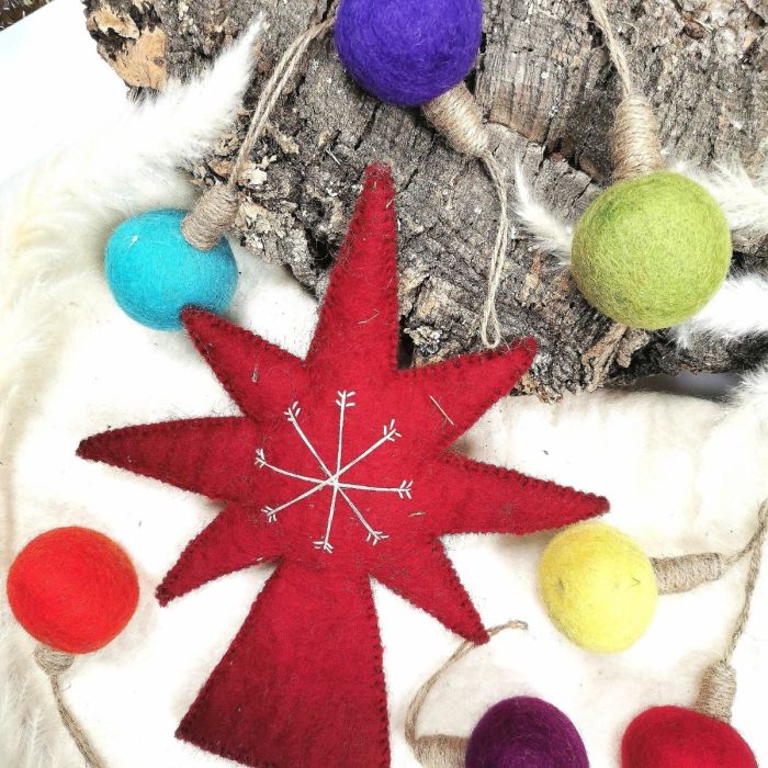 Handmade Felt Hanging Bulbs Set of 7 Christmas Decorations