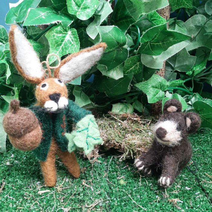 Handmade Felt Cedric the Hare Hanging Woodland Decoration