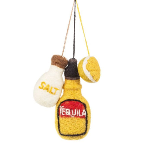 Handmade Felt Tequila Shot Set of 3 Hanging Decorations