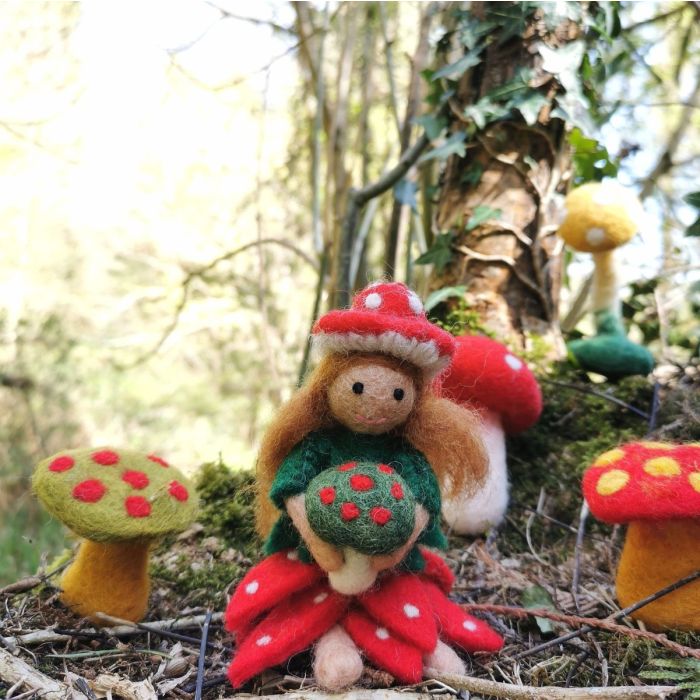 Handmade Felt Toadstool Fairy Hanging Autumnal Decoration