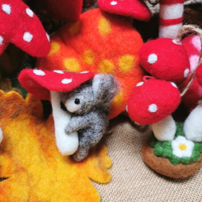 Handmade Felt Toadstool Squirrel Hanging Woodland Decoration