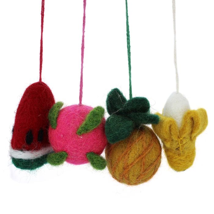 Handmade Felt Tooty Fruity Set of 4 Hanging Tropical Decorations