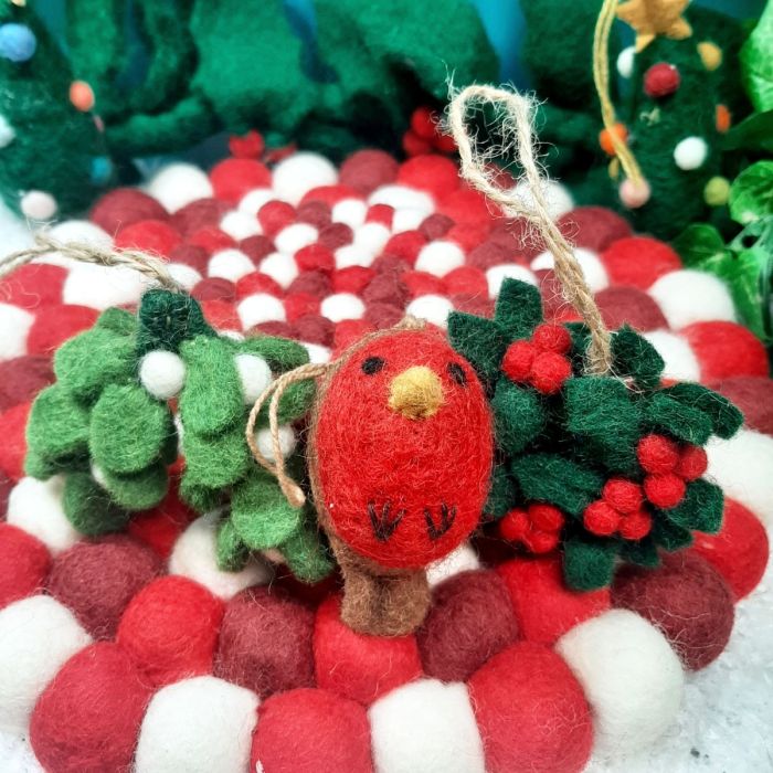 Handmade Felt Traditonal Christmas Trio (Set of 3) Hanging Decorations