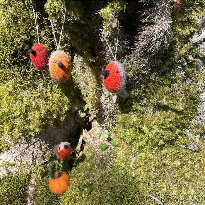 Handmade Whimsical Winter Robins (Set of 3) Hanging Biodegradable Christmas Tree Decorations