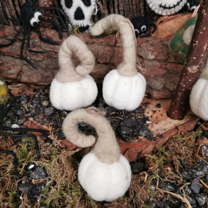 Handmade Felt White Pumpkin Trio Hanging Autumnal Decorations