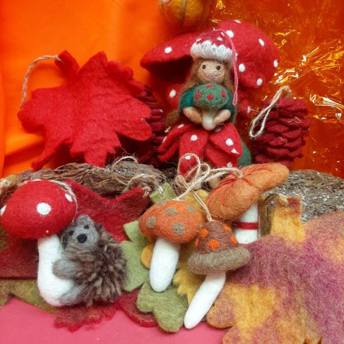 Handmade Felt Wild Foraged Mushrooms (Set of 3) Hanging Decorations