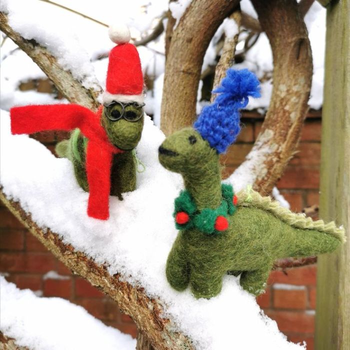 Handmade Biodegradable Felt Hanging Cosy Dinosaur Christmas Tree Decoration