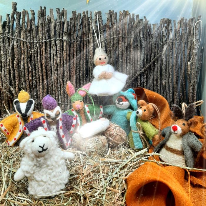 Handmade Felt Woodland Nativity (Set of 9) Hanging Decorations