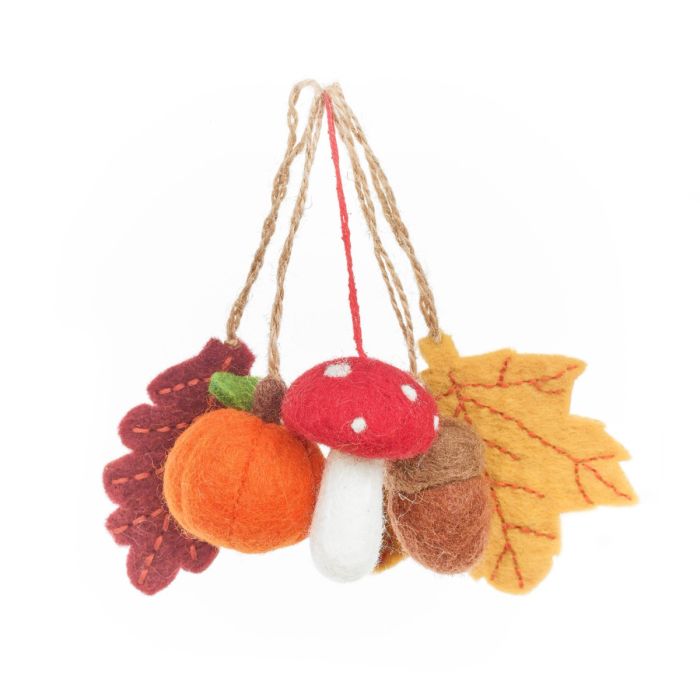 Handmade Felt Woodland Walks (Set of 5) Hanging Autumnal Decorations