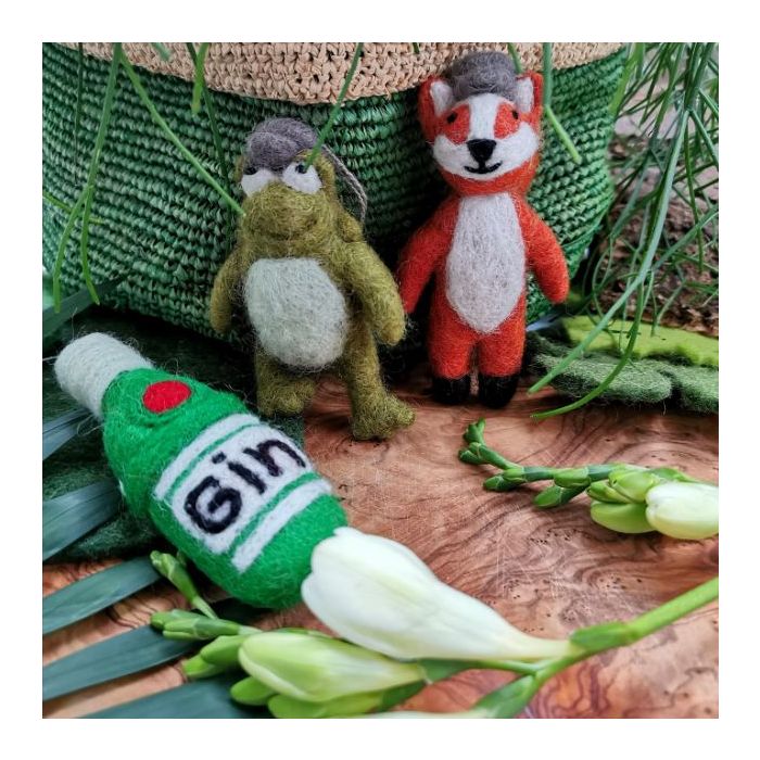 Handmade Felt Bottle of Gin Hanging Decoration