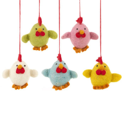 Handmade Needle Felt Biodegradable Chattering Chicks (Set of 5) Hanging Easter Decoration