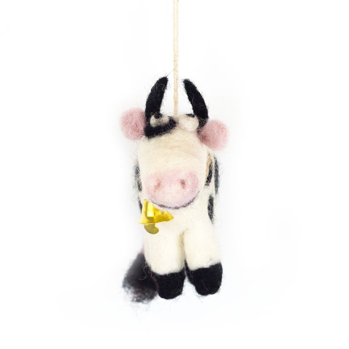 Décoration à suspendre Daisy la vache en feutre aiguilleté fait main