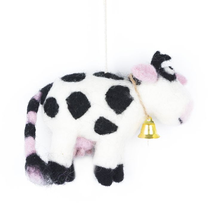 Décoration à suspendre Daisy la vache en feutre aiguilleté fait main