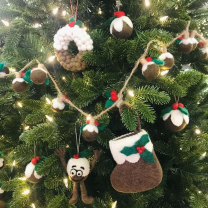 Handmade Felt Mini Christmas Pudding Wreath Hanging Decoration