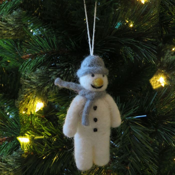 Décoration biodégradable en feutre fait main à suspendre Mr. Snowman