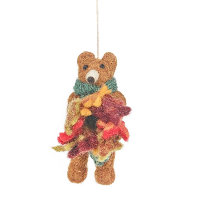 Handmade Needle Felt Forest the Bear Autumnal Hanging Decoration