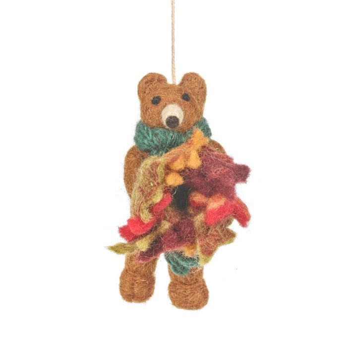 Handmade Needle Felt Forest the Bear Autumnal Hanging Decoration