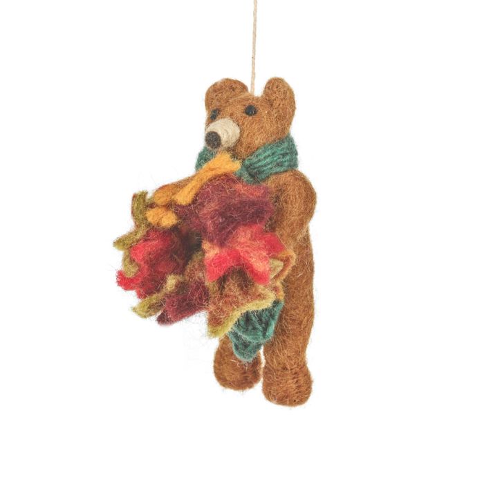 Handmade Needle Felt Forest the Bear Autumnal Hanging Decoration