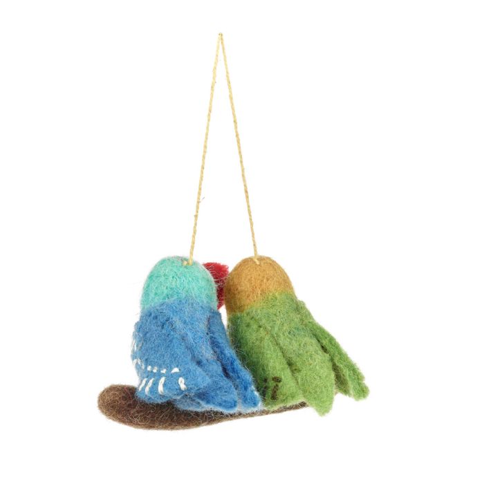 Handmade Felt Lovebirds Hanging Budgie Bird Valentines Decoration