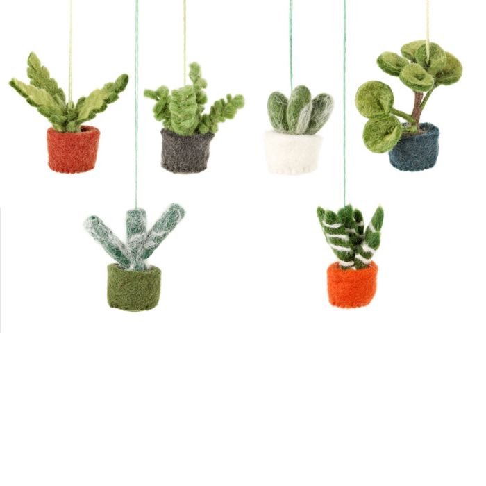 Handmade Felt Biodegradable Hanging Mini Plants Set of Six Decorations