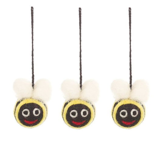 Handmade Felt Mini Bumblebees Set of 3 Hanging Decorations