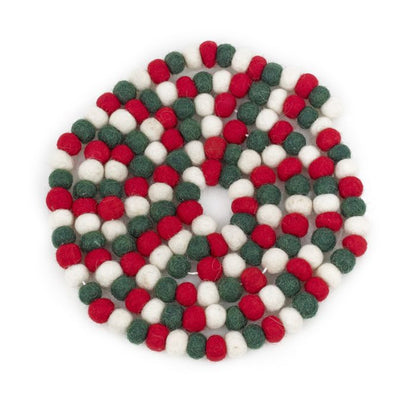 Guirlande de mini pompons traditionnels en feutre fait à la main pour décoration d'intérieur