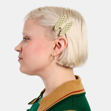 Allie Clips in Oval Olive Check