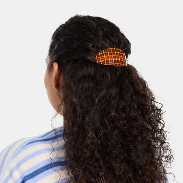 Oval Barrette in Caramel Plaid