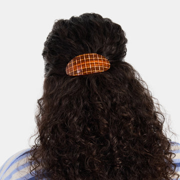 Oval Barrette in Caramel Plaid