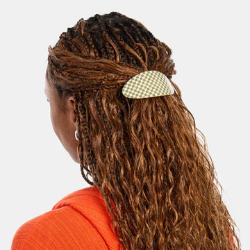 Oval Barrette in Olive Check