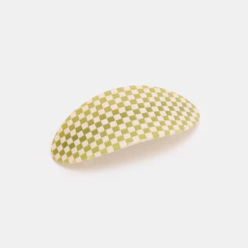 Oval Barrette in Olive Check