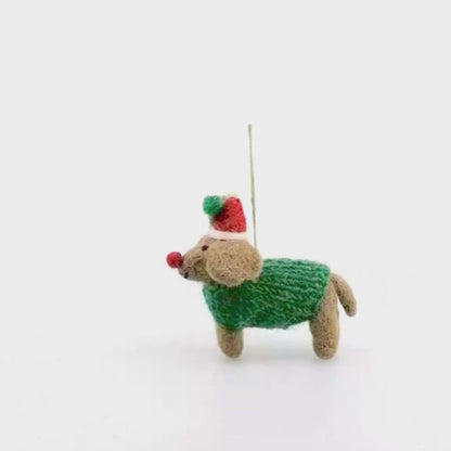 Décoration de Noël à suspendre en feutre fait à la main en forme de chien teckel Rudolph