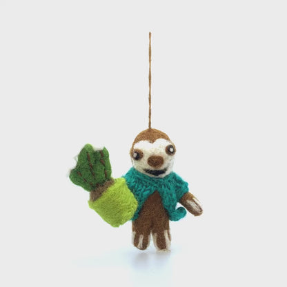 Handmade Felt Sybil the Sloth Hanging Decoration