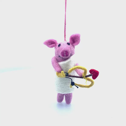 Handmade Needle Felt Cupig's Arrow Cupid Pig Hanging Valentines Decoration