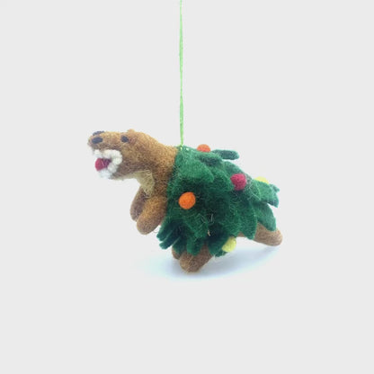 Handmade Needle Felt Tree-Rex Hanging Christmas Dinosaur Decoration